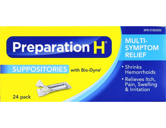 Preparation H Suppositories with Bio-Dyne for Multi-Symptom Relief 24 Count