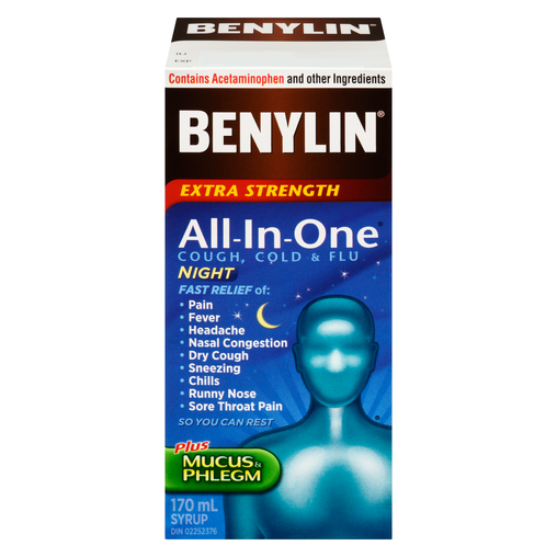 Benylin All-In-One plus Mucus & Phlegm Night Extra Strength Syrup, 170 mL
