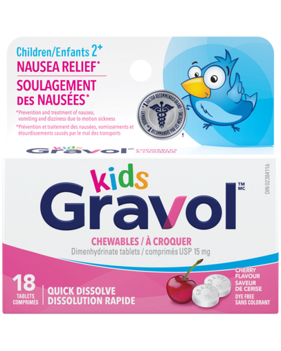 Gravol Kids Cherry Chewable Tablets, 18 ct