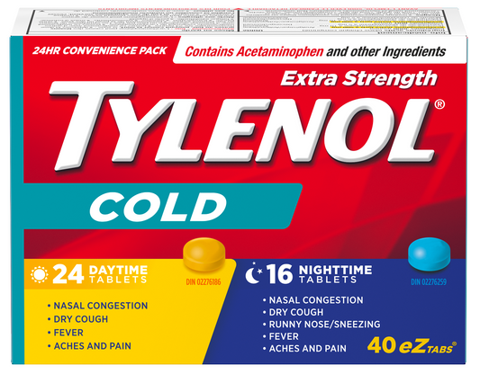 Tylenol Cold Extra Strength Day + Night eZtabs, 40 Tablets