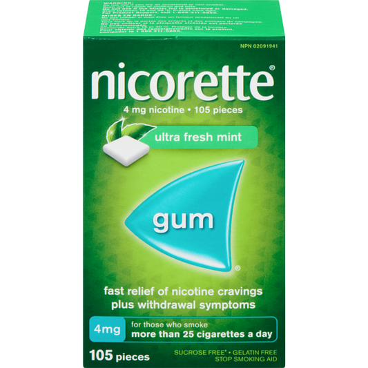 Nicorette Gum, Quit Smoking and Smoking Cessation Aid, Ultra Fresh Mint, 4mg, 105 pieces