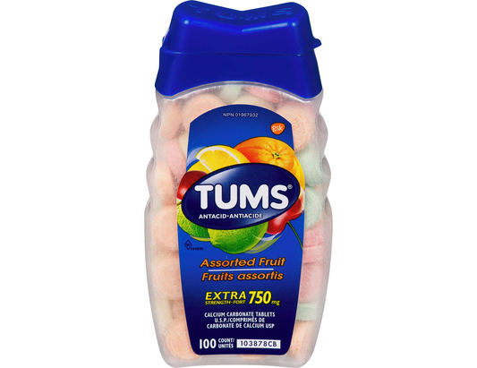 Tums Antacid Extra Strength Tablets Assorted Fruit 750 mg - 100 Count