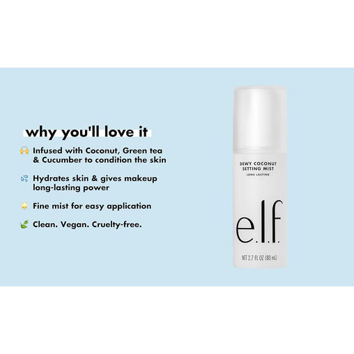 e.l.f. Dewy Coconut Setting Mist, Makeup Setting Spray, 80 mL