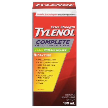 Tylenol Complete Extra Strength plus Mucus Relief Throat Syrup, 180 mL