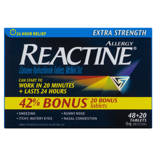 Reactine Extra Strength 10 mg (48 + 20 Tablets) for 24-Hour Allergy Relief
