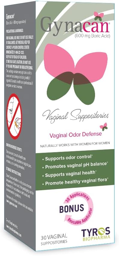 Gynacan – Boric Acid 600mg-Vaginal Capsules-Relieves Yeast Infections-pH Balanced Formula- Antibiotic-Free-with Applicator-30 Count-Made in Canada