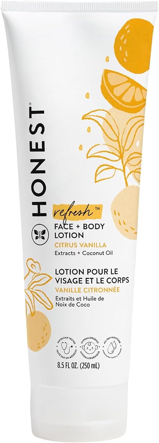 The Honest Company Hydrating Face + Body Lotion | Fast Absorbing, Naturally Derived, Hypoallergenic | Citrus Vanilla Refresh, 8.5 fl oz