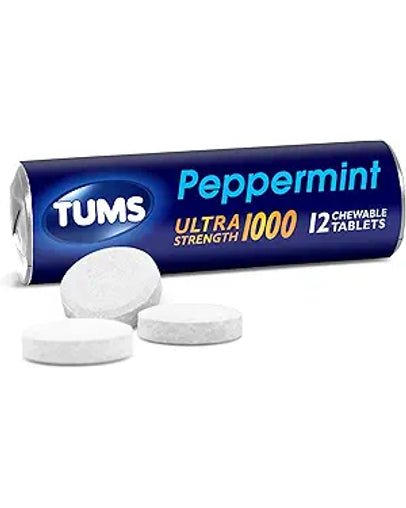 Tums Antacid, Peppermint, 12 Chewable Tablets