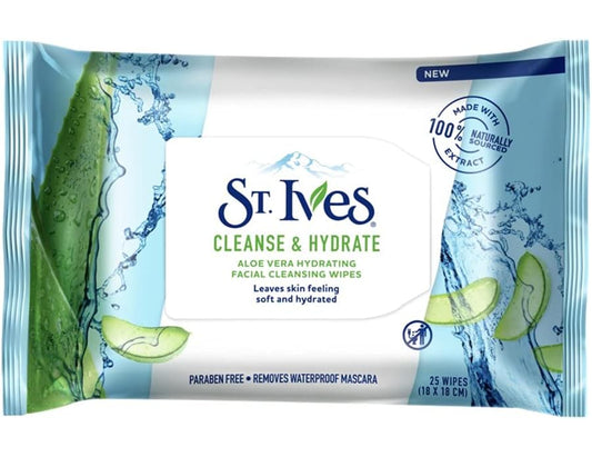 St. Ives Cleanse & Hydrate Aloe Vera Hydrating Wipes, 25 Count