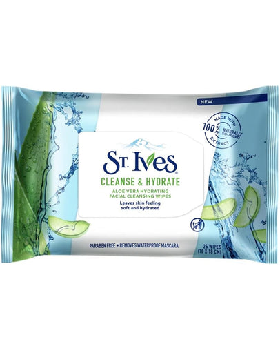 St. Ives Cleanse & Hydrate Aloe Vera Hydrating Wipes, 25 Count