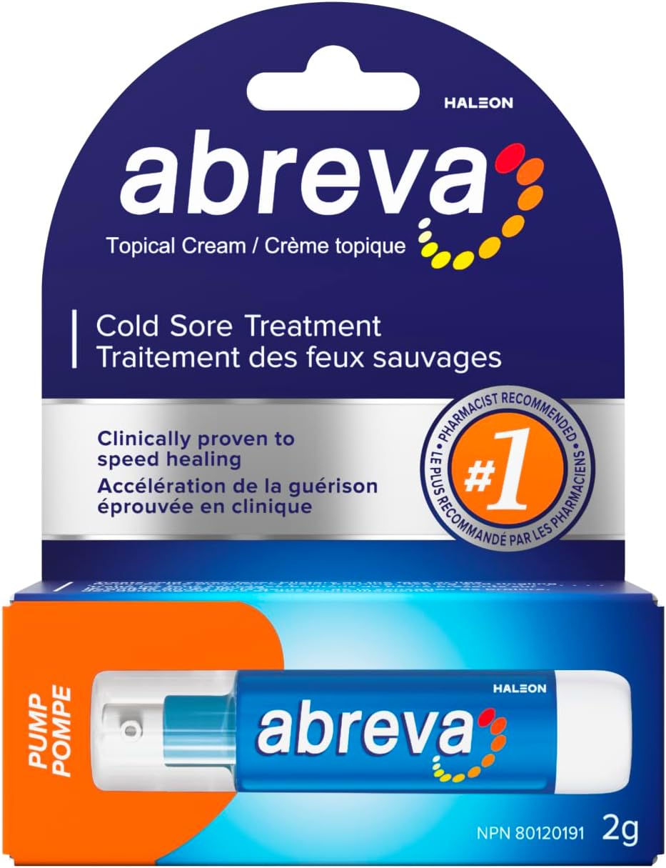 Abreva Cream Pump Cold Sore Treatment, Heals your cold sore in 4.1 days 1 , Contains docosanol to protect healthy cells against the virus, 2 g