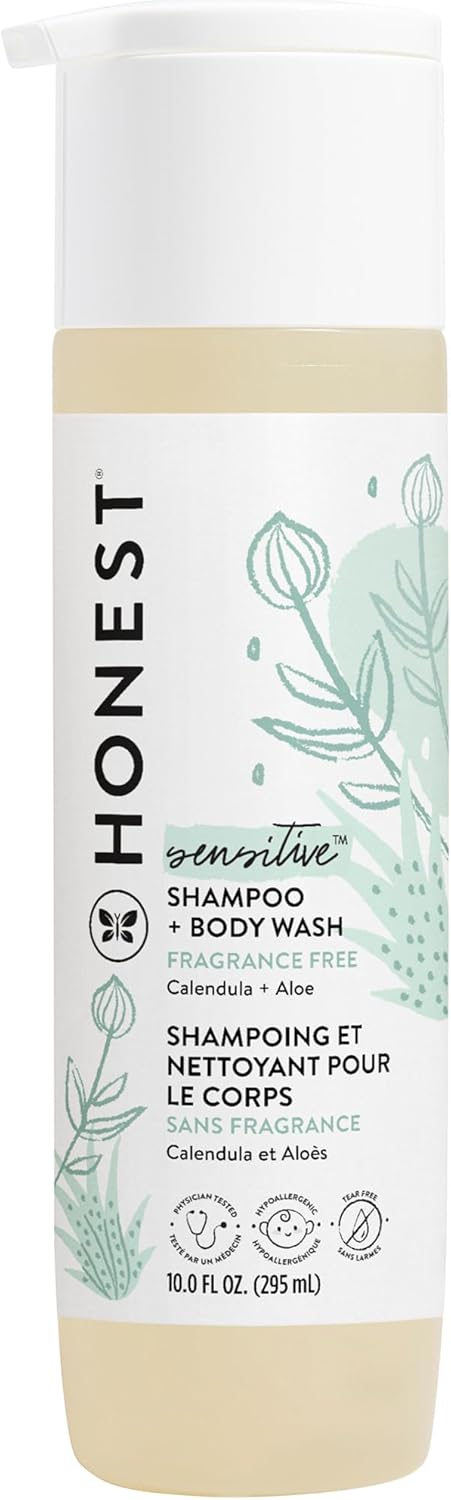 The Honest Company 2-in-1 Cleansing Shampoo + Body Wash | Gentle for Baby | Naturally Derived, Tear-free, Hypoallergenic | Fragrance Free Sensitive, 10 fl oz