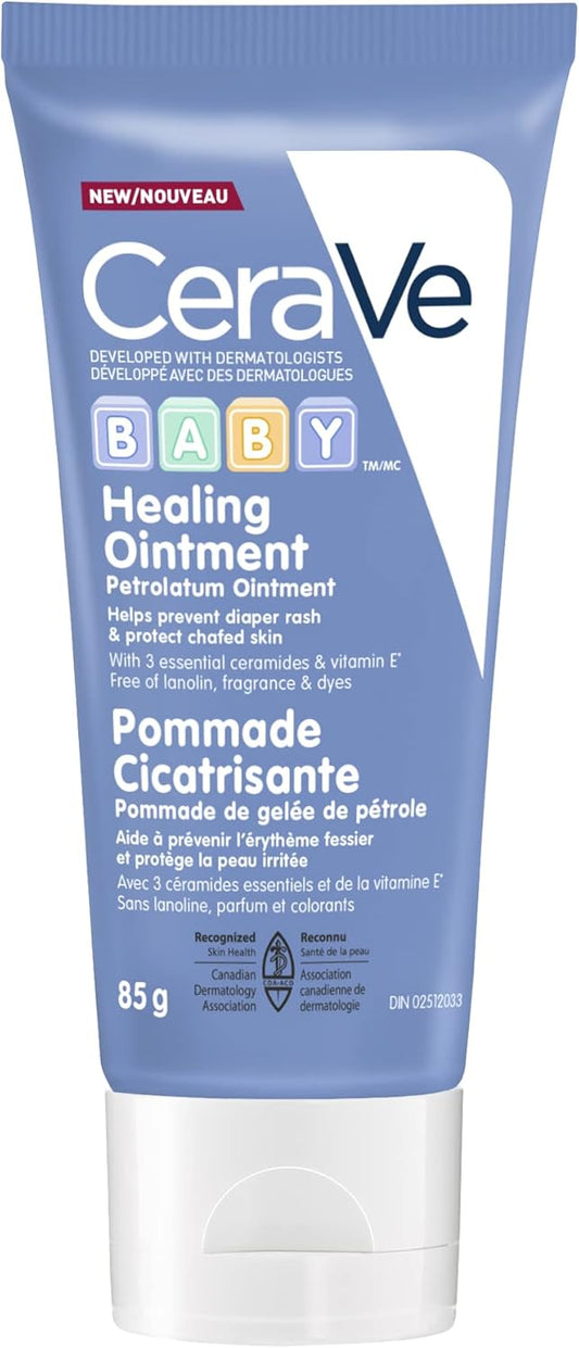 CeraVe BABY Multi-purpose Healing OINTMENT Cream. Prevent Baby Diaper Rash, Chafed skin/Lips, Dry & Cracked heels & feet. Petroleum jelly with Ceramides & Vitamin E. Slugging Cream, sensitive skin, lanolin-free, Fragrance-Free, Travel Size, 85G