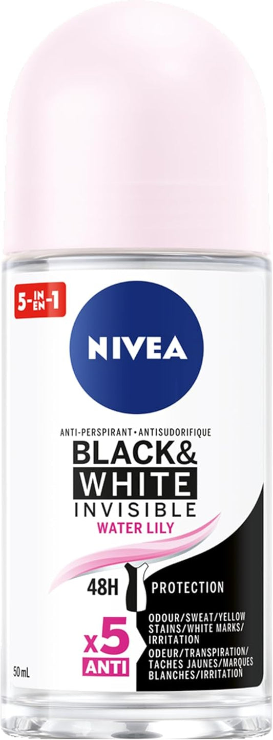 Nivea Black & White Invisible Water Lily Anti-Perspirant Roll-On, 50 mL