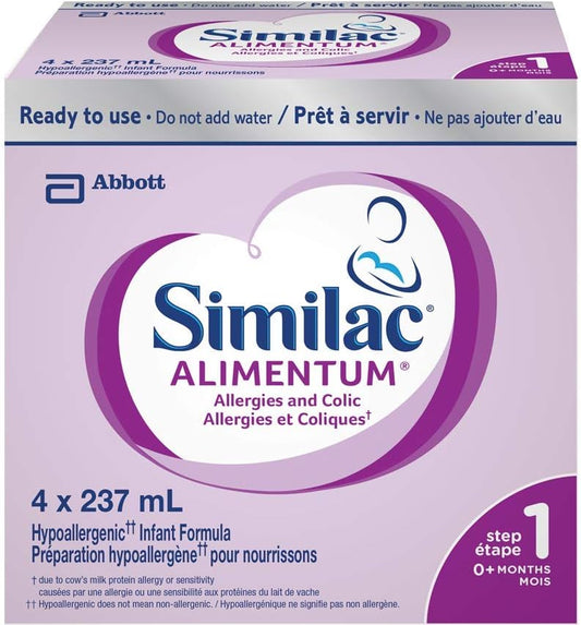 Similac Alimentum Hypoallergenic Baby Formula, Ready To Use, 4 x 237 mL, 0+ Months