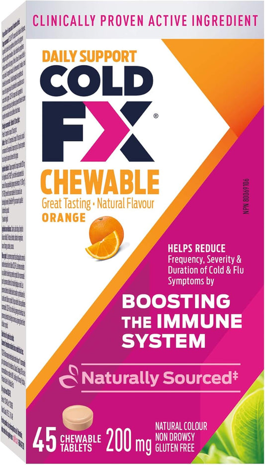 COLD-FX Orange Chewables, Ginseng Extract, Reduce Chance Cold and Flu, Support Immune System - 45 Tablets