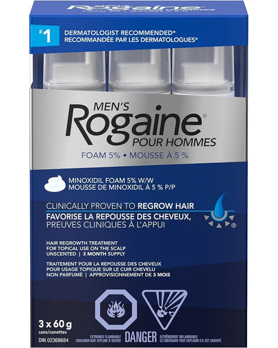 Rogaine Hair Growth Treatment For Men 5% Minoxidil Foam (3 x 60g)
