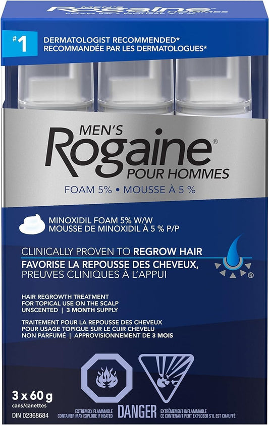 Rogaine Hair Growth Treatment For Men 5% Minoxidil Foam, 3 x 60 g