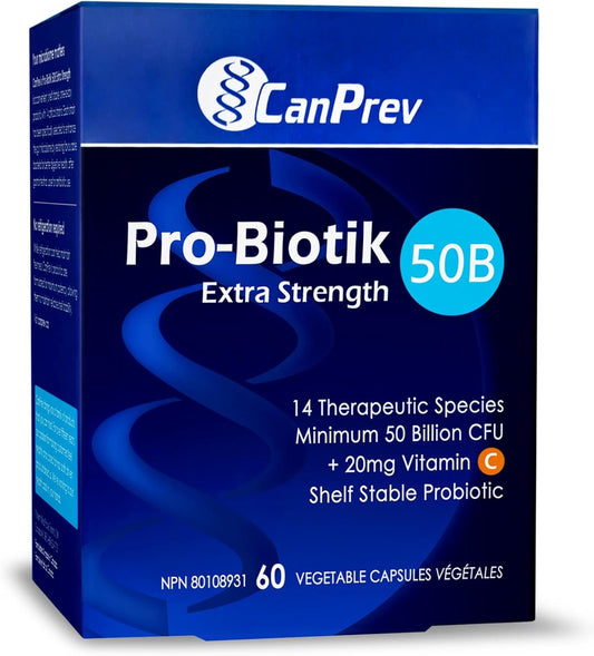 CanPrev Pro-Biotik 50B Extra Strength, 60 Caps - 50 Billion CFU - High Potency Digestive Support, Men & Women's Probiotic Supplement with 14 Strains, Enhances Gut Balance, Supports Digestive Comfort