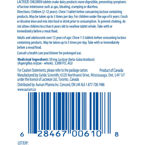 Lacteeze for Children Lactase Enzyme – 100 Tablets