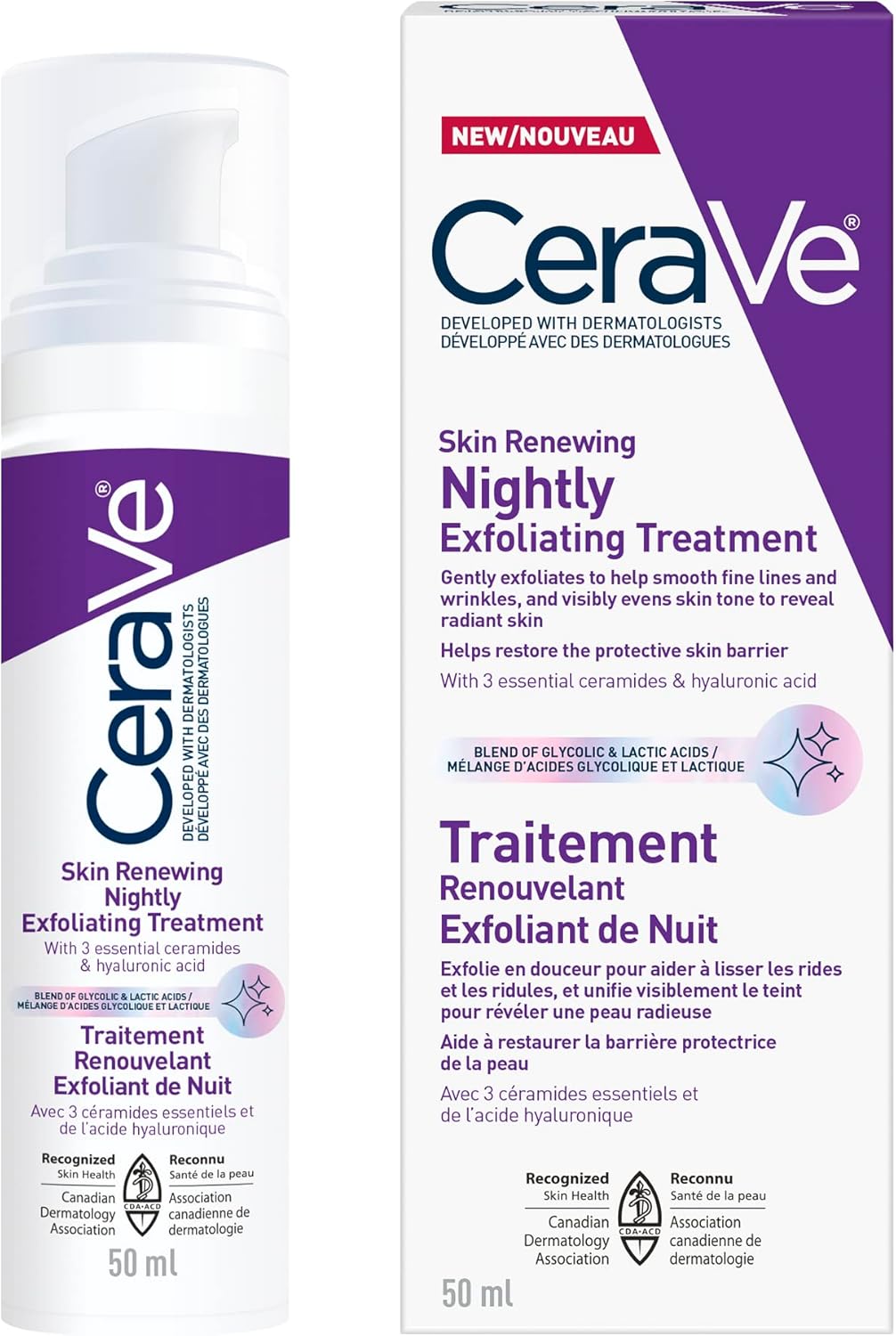 CeraVe Skin Renewing Nightly Exfoliating Treatment for Healthy Aging, Fine Lines, Wrinkles, Dullness and Pores. Face Serum with Glycolic Acid, Hyaluronic Acid & Ceramides. Developed with Dermatologists, Non-irritating, Fragrance-Free, 50ml