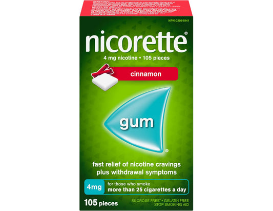 Nicorette Gum, Cinnamon, 4mg – 105 Pieces