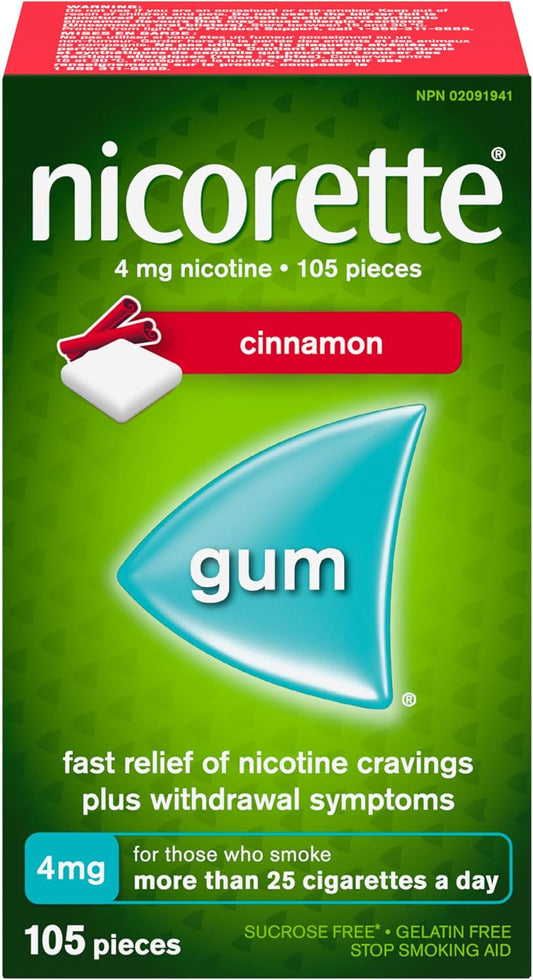 Nicorette  Gum, Quit Smoking and Smoking Cessation Aid, Cinnamon, 4mg, 105 pieces