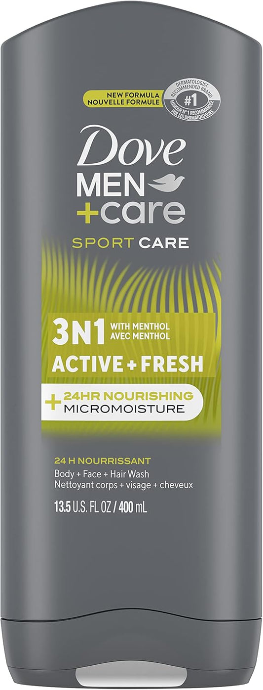 Dove Men Sport Care 3-in-1 Body + Face + Hair Wash, with Menthol, 400 mL