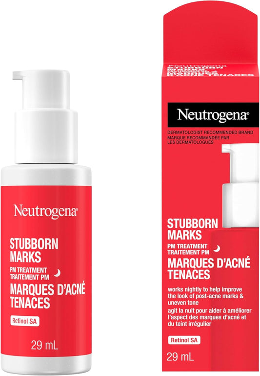 Neutrogena Stubborn Marks PM Treatment - Acne, Retinol Skin Care, Vitamin A - post-acne marks exfoliator - Fragrance Free, 29mL