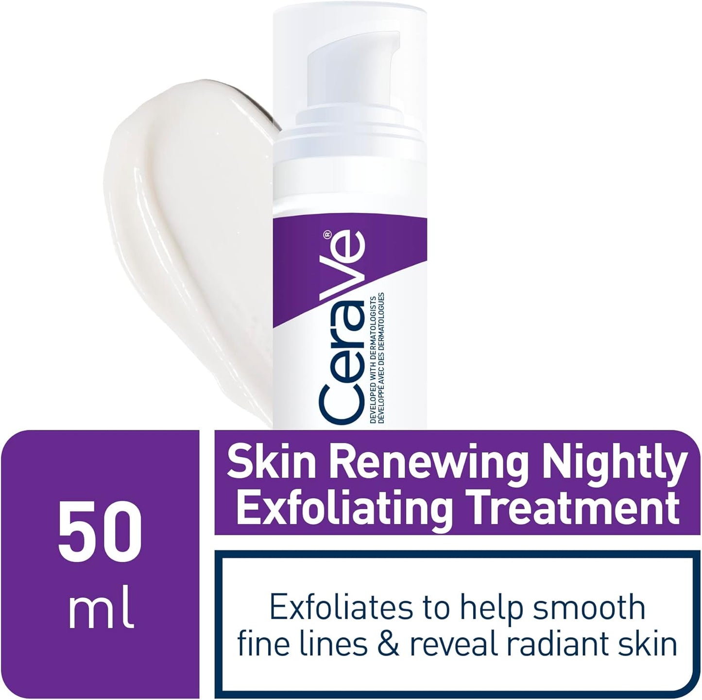 CeraVe Skin Renewing Nightly Exfoliating Treatment for Healthy Aging, Fine Lines, Wrinkles, Dullness and Pores. Face Serum with Glycolic Acid, Hyaluronic Acid & Ceramides. Developed with Dermatologists, Non-irritating, Fragrance-Free, 50ml