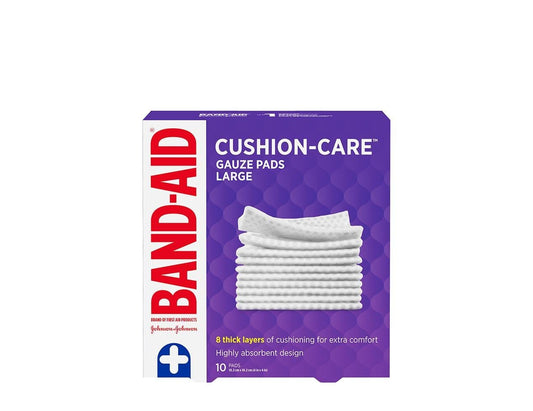 BAND-AID Cushion-Care Gauze Pads - Large (4" x 4"), 10 Count