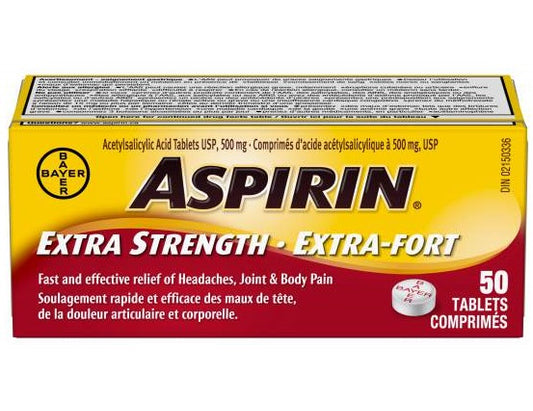 Aspirin Extra Strength 500mg Tablets – 50 Count