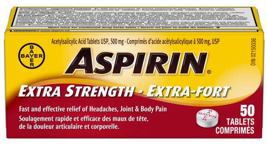 Aspirin Extra Strength 500mg, 50 Tablets