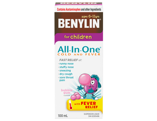 Benylin for Children All-In-One Suspension, Bubble Gum 100 mL