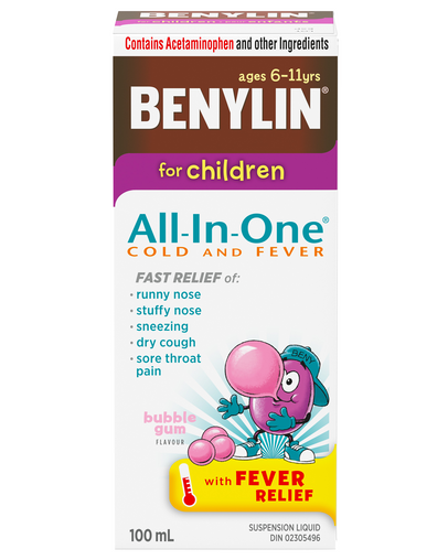Benylin for Children All-In-One Suspension, Bubble Gum 100 mL