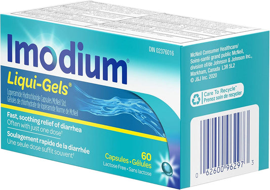 Imodium Liqui-Gels - Fast Relief of Diarrhea - Loperamide Hydrochloride - Antidiarrheal - 60 Liquid Capsules, 2mg