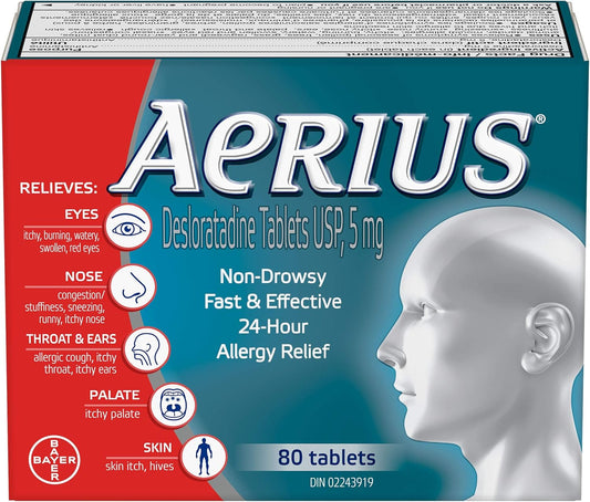 Aerius Allergy Medicine Fast Relief 24-Hour Non-Drowsy 80 Tablets