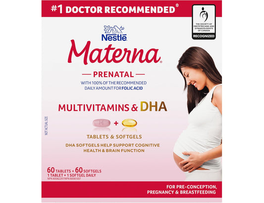 Nestlé Materna Prenatal Multivitamins with DHA and Folic Acid, 60 Tablets