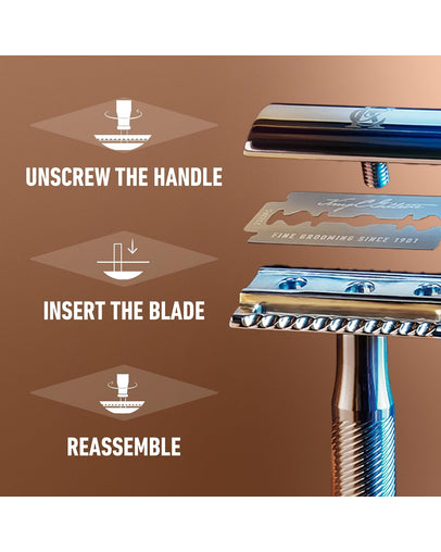 King C. Gillette Double Edge Safety Razor with Chrome Plated Handle & 5 Platinum-Coated Blades