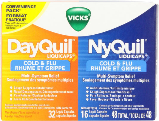 Vicks DayQuil Cold & Flu Multi-Symptom Relief Liquid Capsules + Vicks NyQuil Cold & Flu Multi-Symptom Relief Liquid Capsules, Total