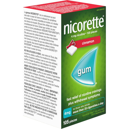 Nicorette Gum, Cinnamon, 4mg – 105 Pieces