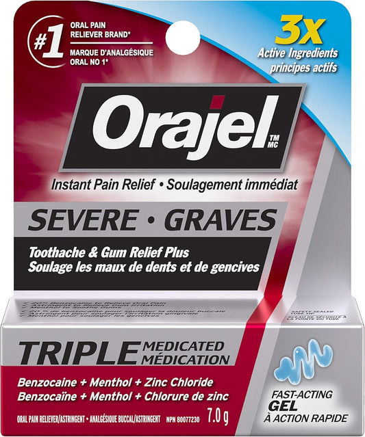 Orajel Severe Toothache and Gum Relief Plus Triple Medicated Gel, 7-g