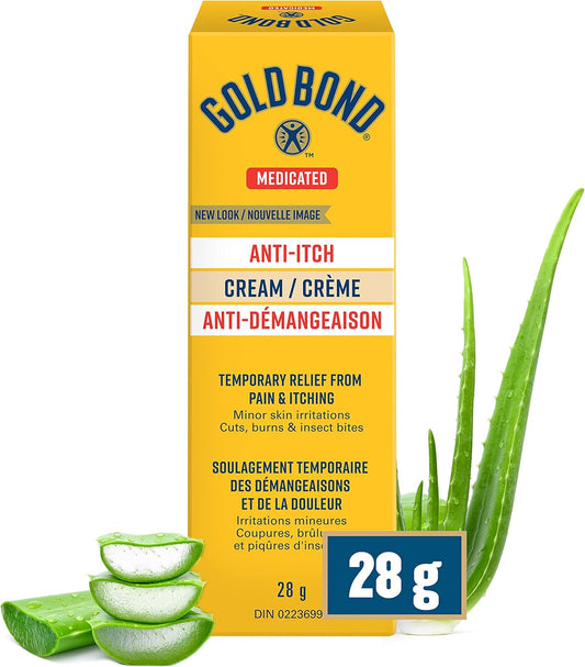 Gold Bond Medicated Anti-Itch Cream - 28 g - Temporary Relief from Pain & Itching Associated with Minor Cuts and Burns, Minor Skin Irritation, Scrapes, Insect Bites, and Sunburn, Adults & Children 2+