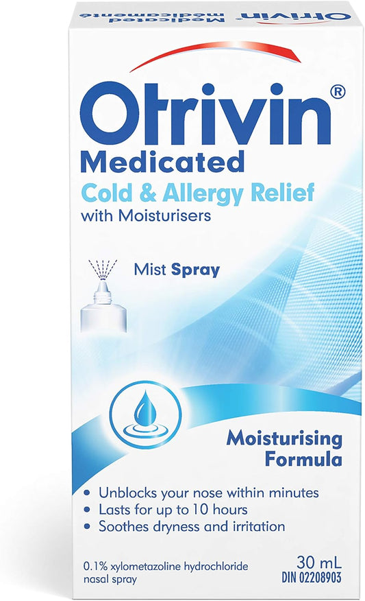 Otrivin Nasal Spray, Cold & Allergy Medication with Moisturizer, Nasal Decongestant, 30 mL