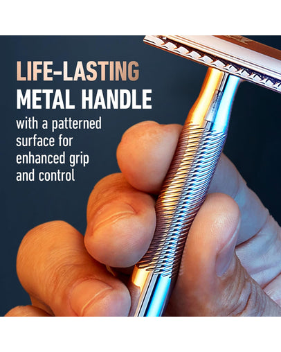 King C. Gillette Double Edge Safety Razor with Chrome Plated Handle & 5 Platinum-Coated Blades
