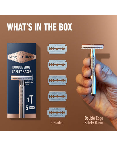 King C. Gillette Double Edge Safety Razor with Chrome Plated Handle & 5 Platinum-Coated Blades