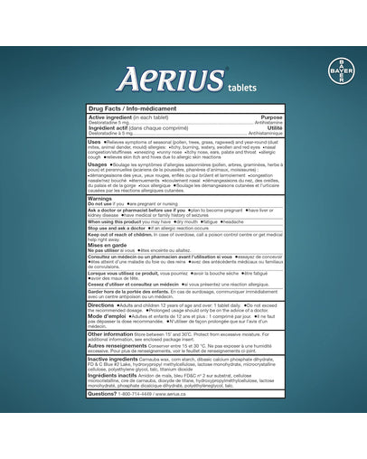 Aerius Fast Relief 24-Hour Non-Drowsy 5 mg – 80 Tablets