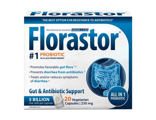 Florastor Probiotic Gut & Antibiotic Support Vegetarian Capsules, 20 ct