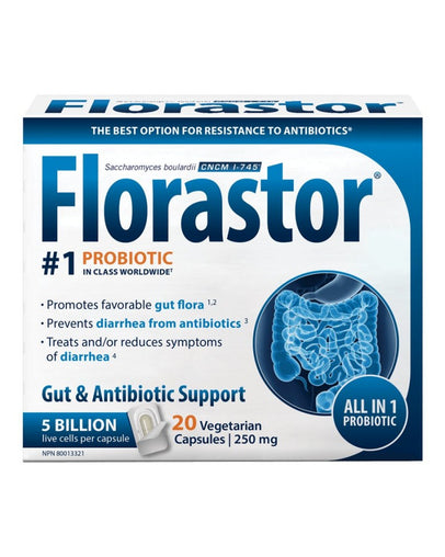 Florastor Probiotic Gut & Antibiotic Support Vegetarian Capsules, 20 ct