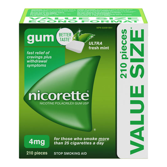 Nicorette Gum, Quit Smoking and Smoking Cessation Aid, Ultra Fresh Mint, 4mg, 210 pieces